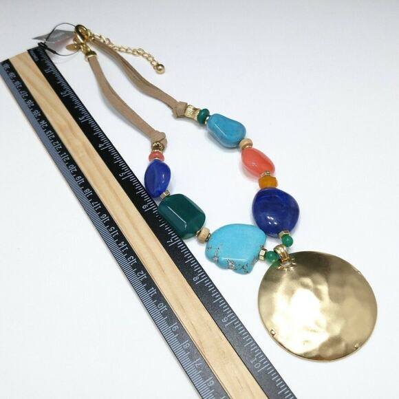 Chico’s Multicolor Beaded Necklace Gold Pendant Suede Cord NWT Statement - Picture 16 of 16